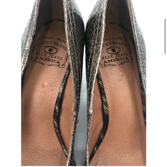 Lucky Brand Sofi Bronze Metalic Snake Skin Heels - Picture 5 of 9